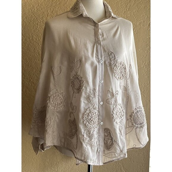 Wilster Women's  Beige Textured Loose Fit Lightweight Blouse One Size - Picture 5 of 9